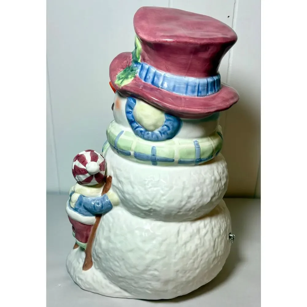 Vintage Cracker Barrel 12.5” Snowman Musical Figurine Ceramic Wind-up Frosty